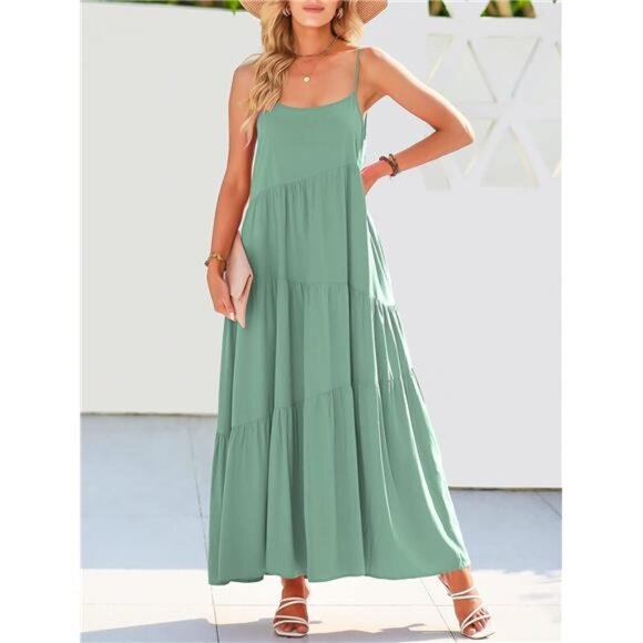 ANRABESS Women Summer Casual Loose Sleeveless Sundress Spaghetti Strap Flowy - Picture 2 of 6